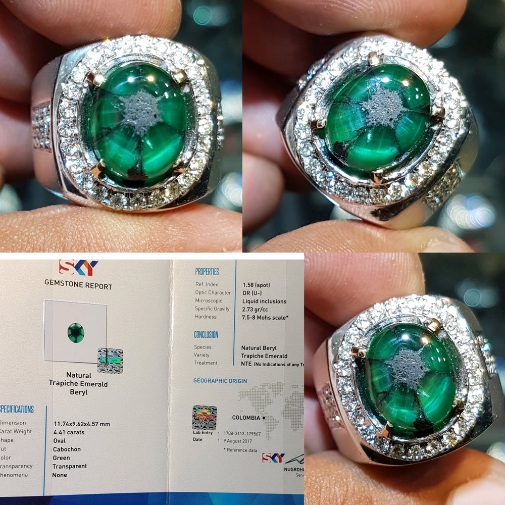 Batu Trapiche Emerald Colombia Zamrud Colombia No Oil Gold Diamond 4.41 Crt